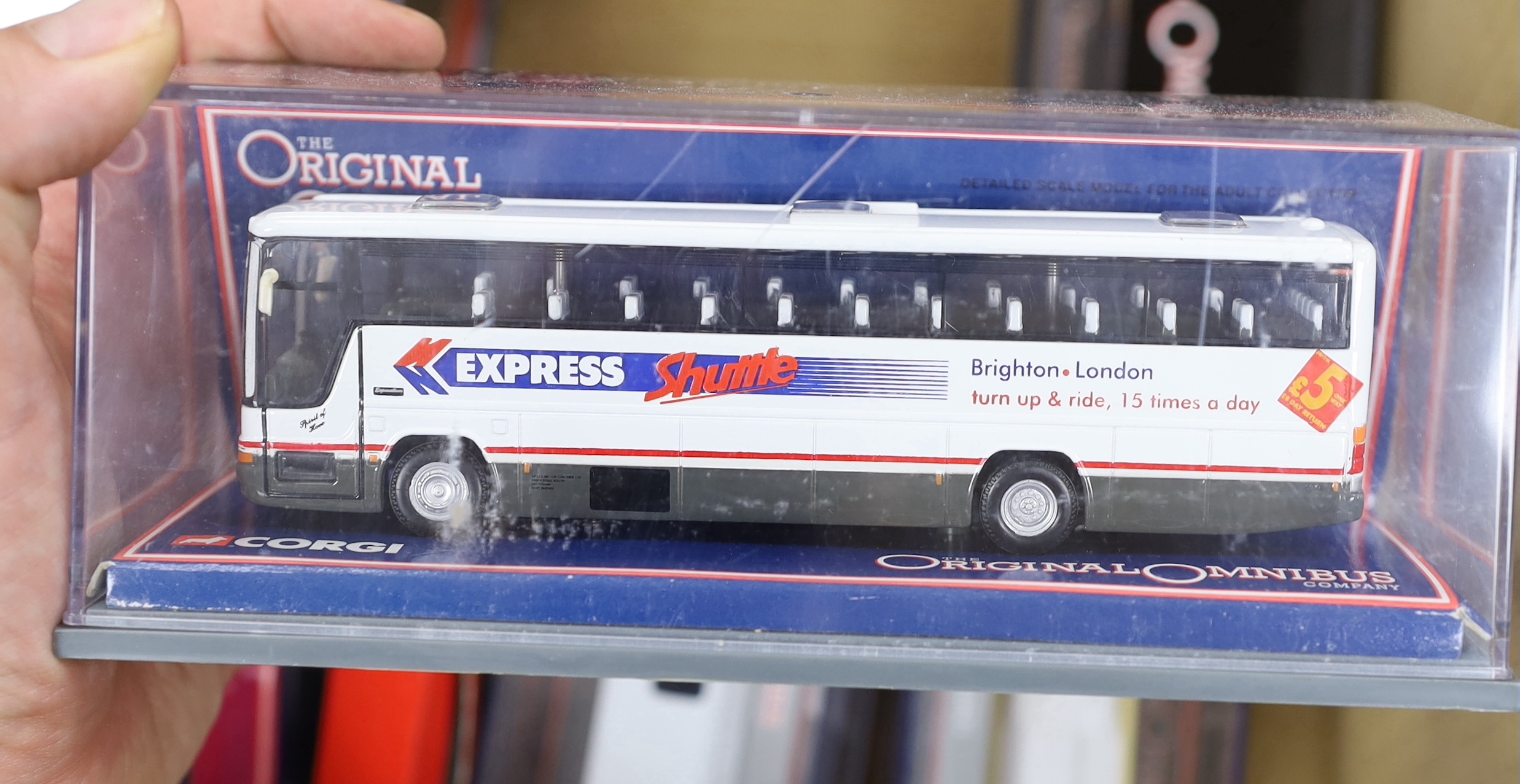 Two boxes of boxed EFE, Corgi OOC and Britbus diecast buses and coaches (33)